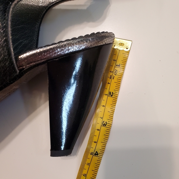 Chanii B 39 Heels Honey Black Platinum open toe sandal Strappy Military Silver - Picture 16 of 16